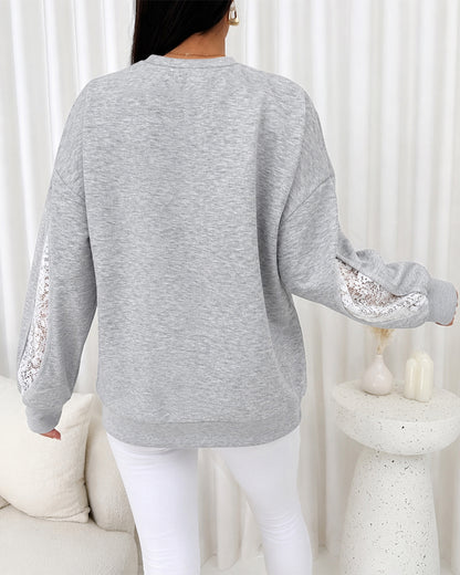 CHICMELIVE Oversized Sweatshirt for Women Lace Sleeve Cutout Fall Pullover