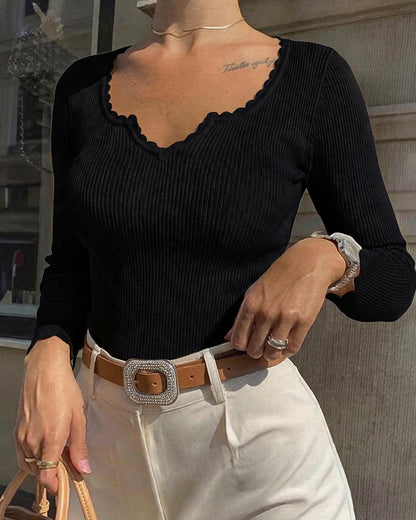CHICMELIVE Women's Ribbed Knit Long Sleeve Henley Tops Basic Tees