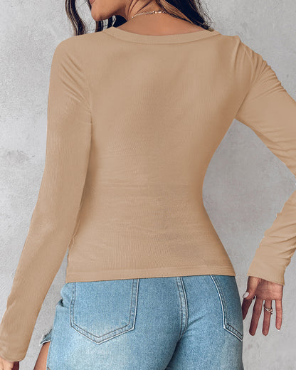 ChicMe Built-in Bra U-Neck Long Sleeve Ribbed Top