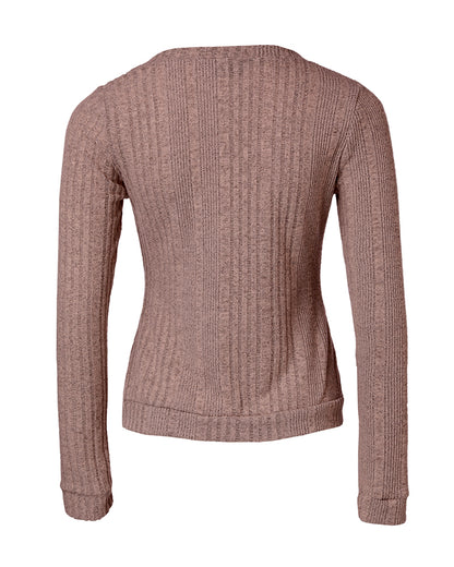 Crewneck Long Sleeve Ribbed Top Half Zipper Design Casual Pullover Tops