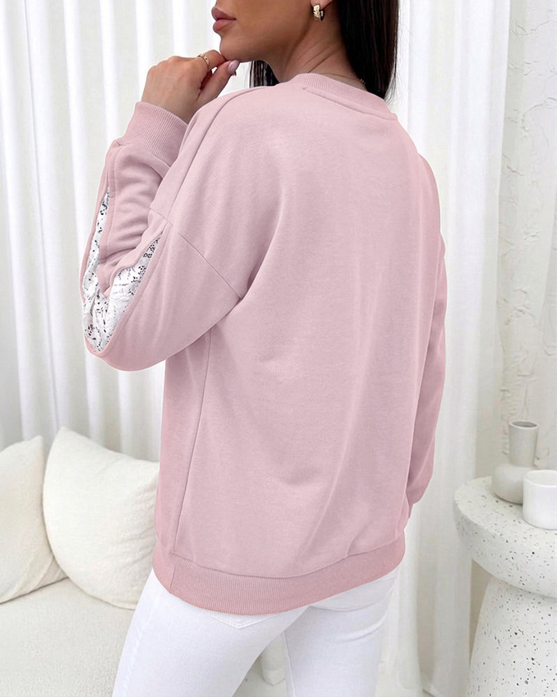 CHICMELIVE Oversized Sweatshirt for Women Lace Sleeve Cutout Fall Pullover