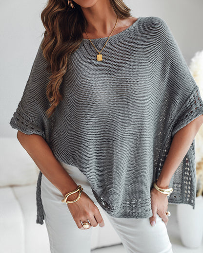 Solid Batwing Sleeve Hollow-out Crochet Pattern Top Casual Cover Up
