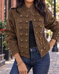 Womens Vintage Cropped Faux Suede Jacket Zip Up Shackets Coat