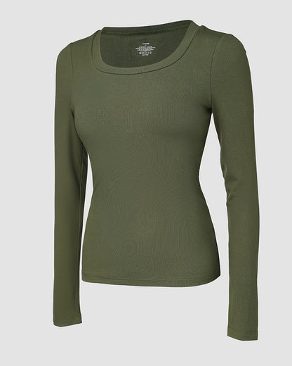 ChicMe Built-in Bra U-Neck Long Sleeve Ribbed Top