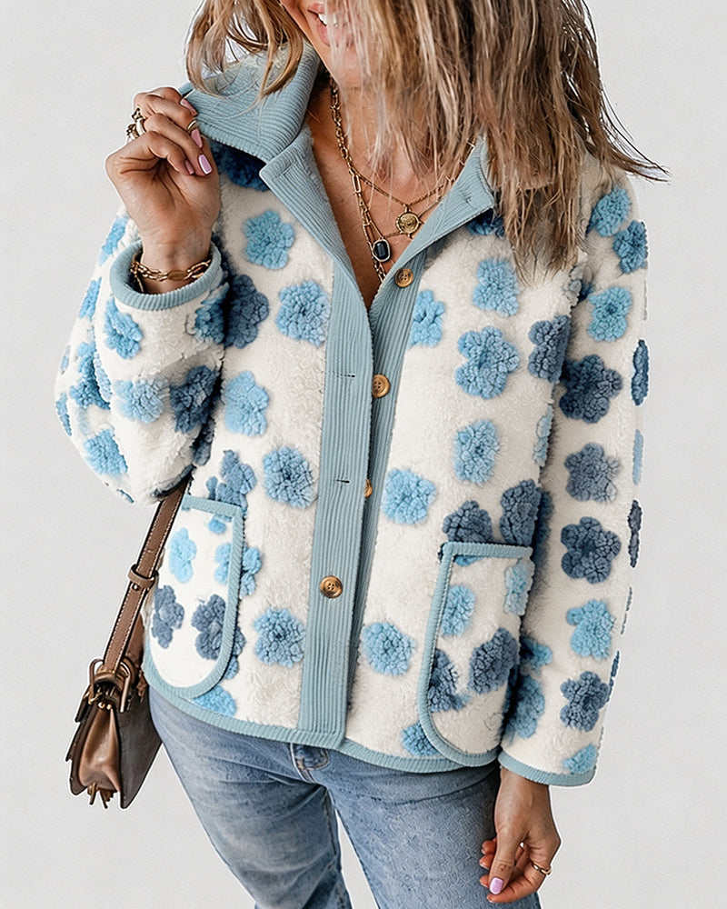 CHICMELIVE Women's Soft Floral Sherpa Jacket Corduroy Button Down Coat