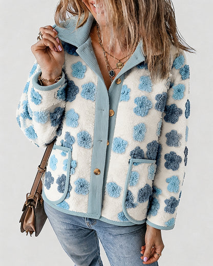 CHICMELIVE Women's Soft Floral Sherpa Jacket Corduroy Button Down Coat