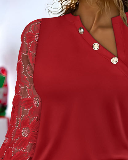 Lace Floral Open Front Long Sleeve Casual Button T-shirt
