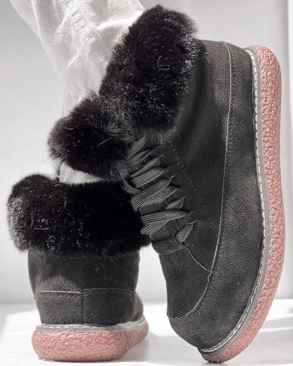 Fuzzy Detail Lined Lace-up Snow Boots