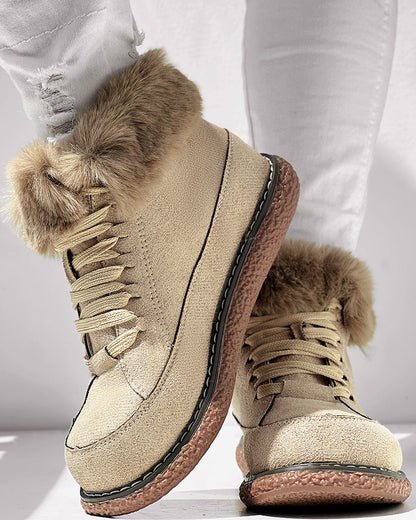 Fuzzy Detail Lined Lace-up Snow Boots