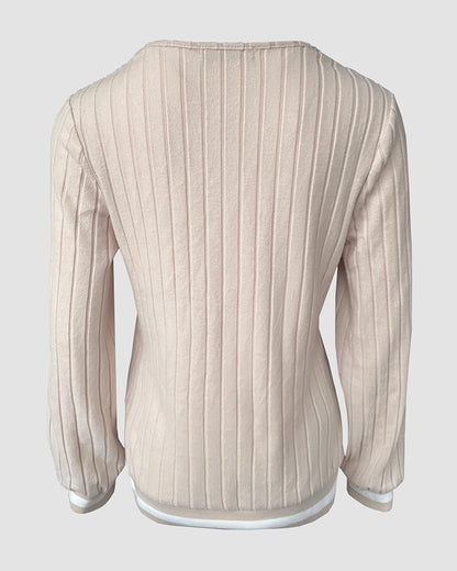 V-Neck Long Sleeve Pit Stripe Causal T-shirt