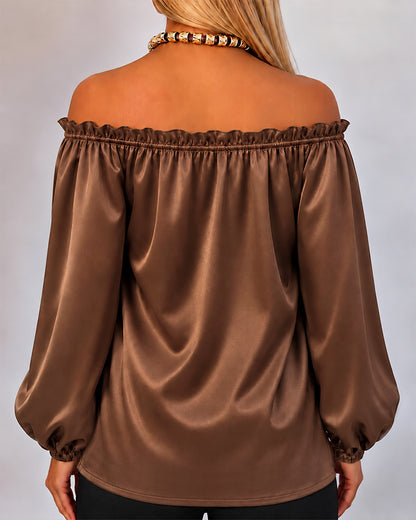 CHICMELIVE Off Shoulder Satin Tops Women Ruffle Tie Front Blouse