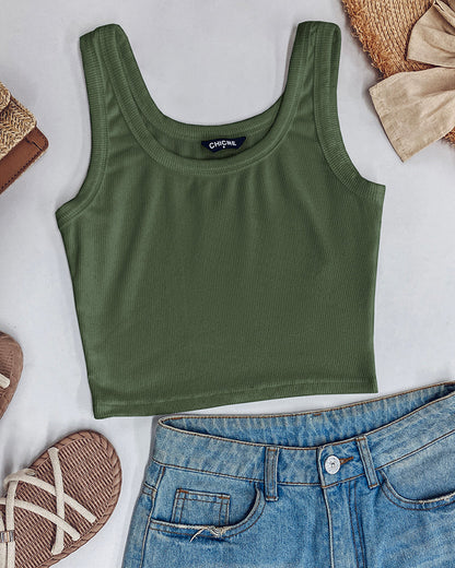 Scoop Neck Sleeveless Ribbed Tank Top Cami Tee Shirts