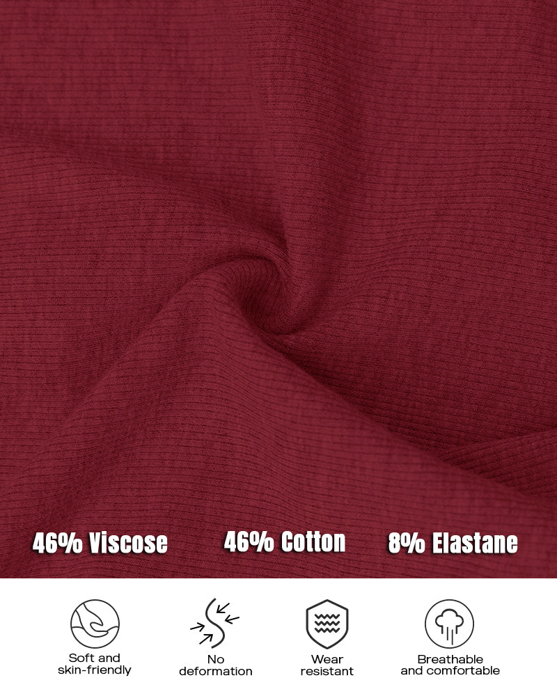 ChicMe Built-in Bra Notch Neck Long Sleeve Shirts Rib-Knit Ruched Waist Top