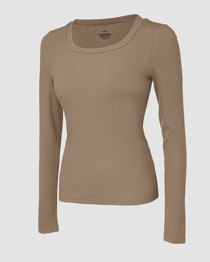 ChicMe Built-in Bra U-Neck Long Sleeve Ribbed Top