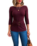 CHICMELIVE Womens Boat Neck Tops 3/4 Sleeve Tee Dressy Casual Shirts