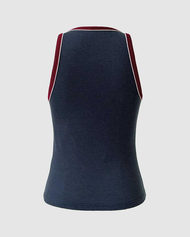 CHICMELIVE Womens Tank Tops Contrast Trim High Neck Ribbed Racerback Shirt