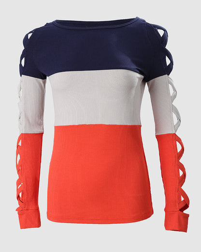 Colorblock Crisscross Cold Shoulder Top