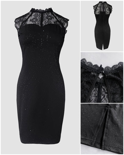 Glitter Contrast Lace Party Dress