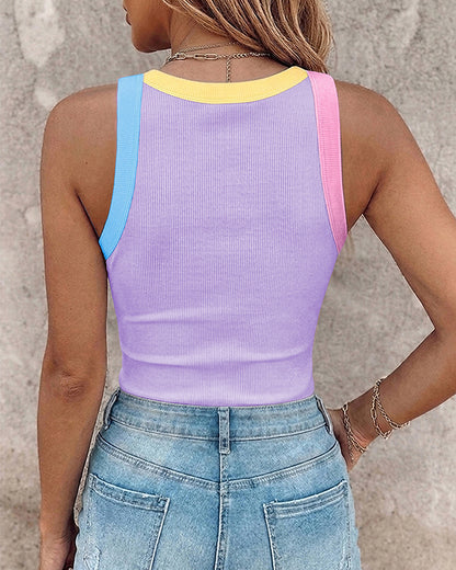 CHICMELIVE Womens Sleeveless Ribbed Built in Bra Tank Top-Lighted Blue-X-Large