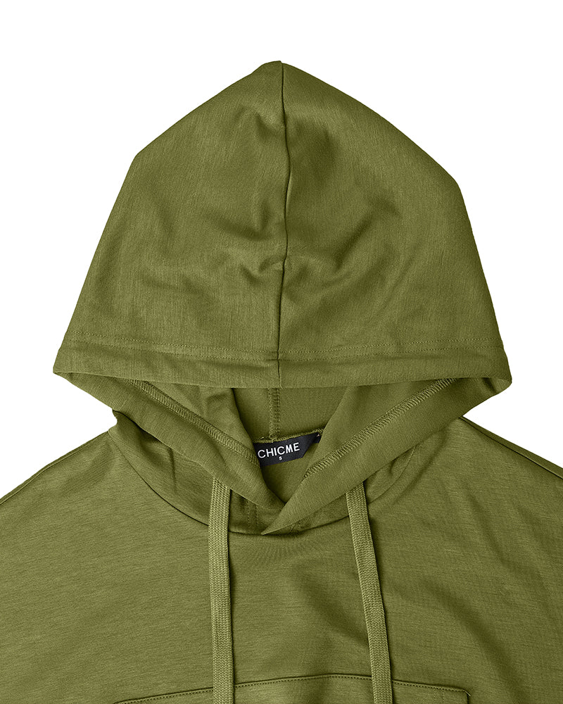 2 Pieces Outfit Drop Shoulder Kangaroo Pocket Stretchy Hem Crop Drawstring Hoodie Sweatshirt and Drawstring Elastic Waist Jogger Sweatpants Casual Tracksuit