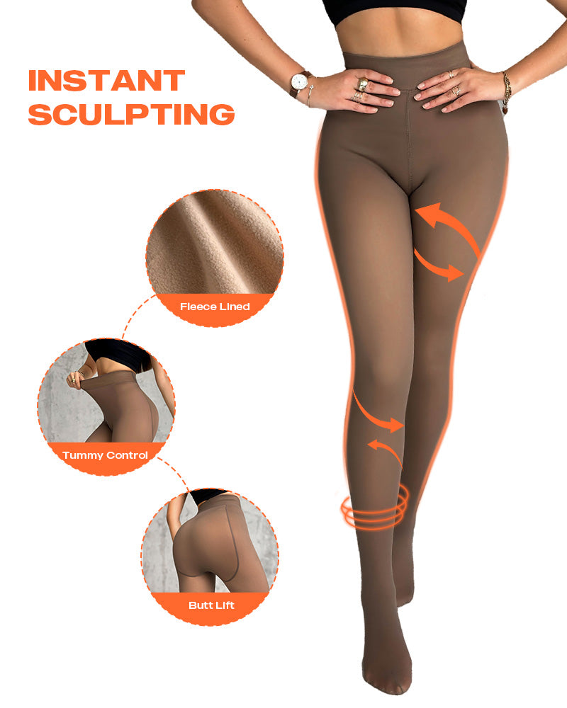 ChicMe ShapeLift 2-Piece Magic Thick Fleece Lined Leggings High Waist Thermal Pantyhose Warm Leggings 3 Shades（Size Regular/Large/Extra Large）