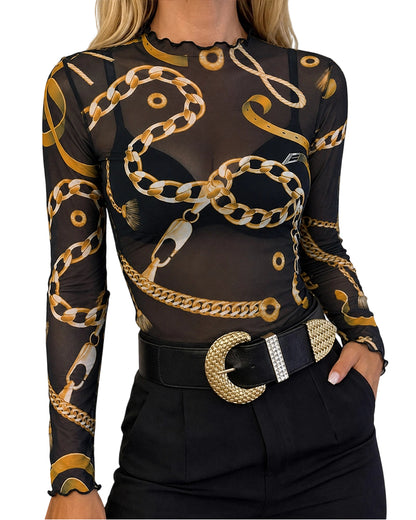 CHICMELIVE Womens Sheer Mesh Tops Going Out See Through Shirt