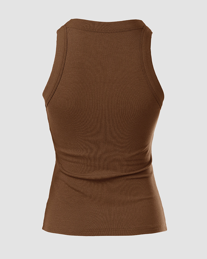 ChicMeLive Built-in Bra Ribbed Round Neck Tank Top