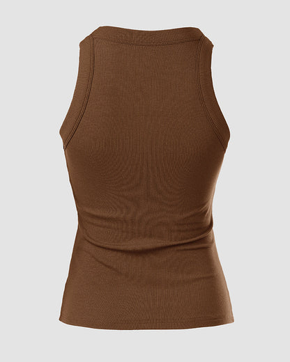 ChicMeLive Built-in Bra Ribbed Round Neck Tank Top