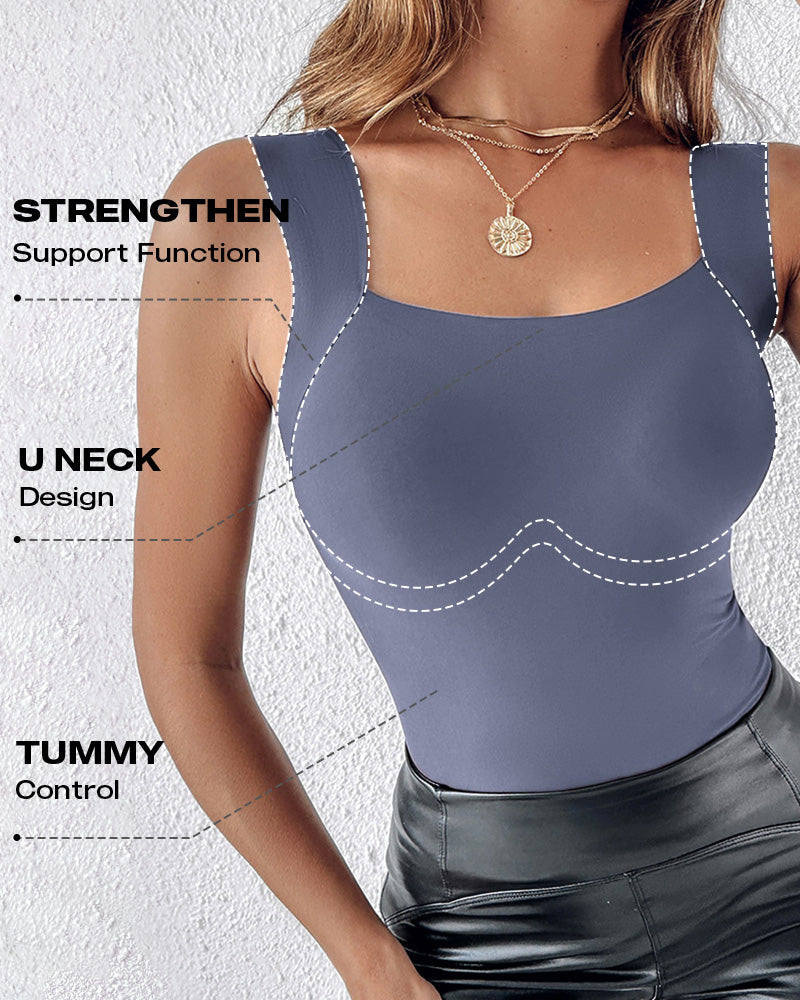 ChicMe ContourX 2 Piece U Neck Shapewear Built-in Bra Tank High Strechy Sleeveless Slim Fit Tops Camisole