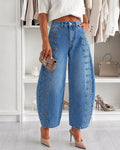 Women's Wide Leg Jeans High Waisted Side Button Denim Pants Distressed Washed Trousers Retro Y2K Streetwear