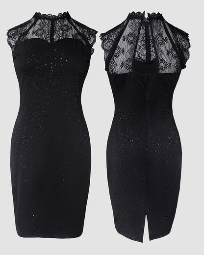 Glitter Contrast Lace Party Dress