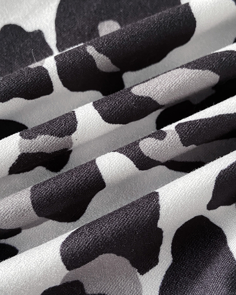 Leopard Heart Print Short Sleeve Pajamas Set