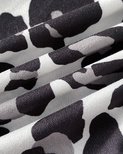 Leopard Heart Print Short Sleeve Pajamas Set