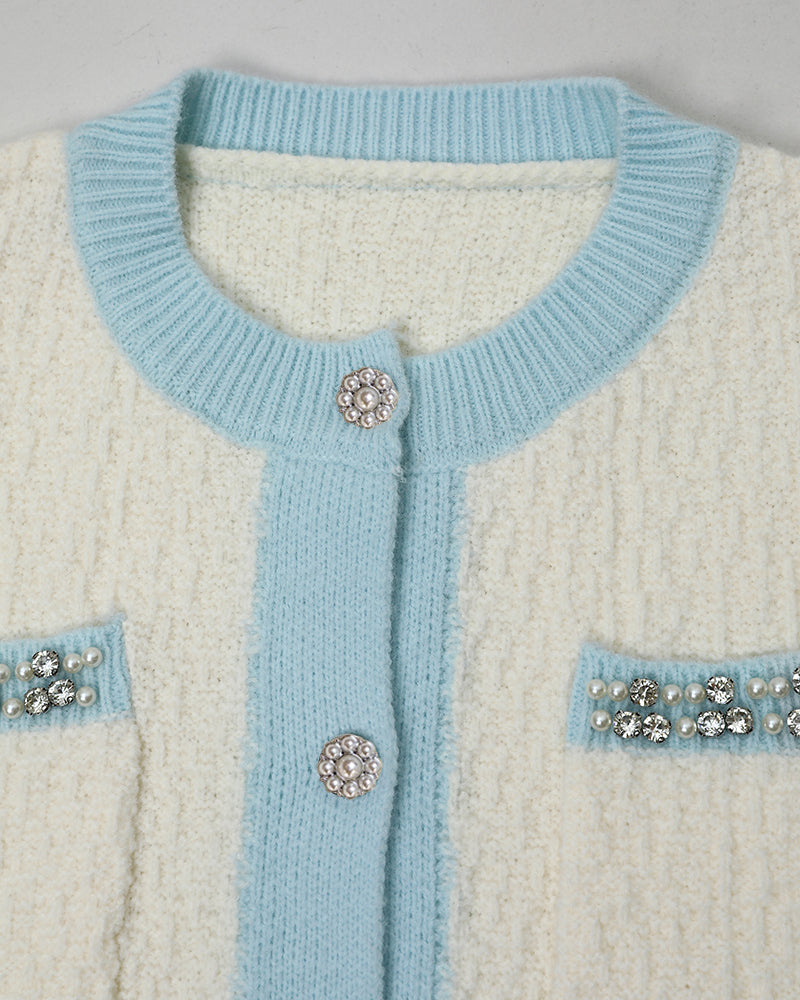 CHICMELIVE Women Contrast Trim Knit Cardigan Elegant Button Front Sweater