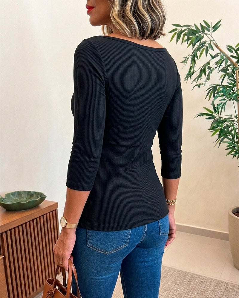 CHICMELIVE Womens Boat Neck Tops 3/4 Sleeve Tee Dressy Casual Shirts