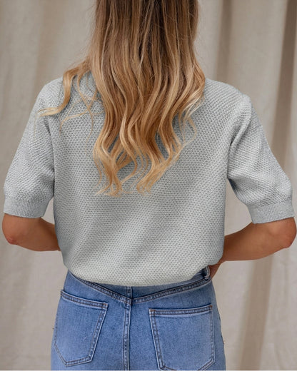 Women's Hollow Out Knit Cardigan Short Sleeve Gold Button Sweater Casual Loose Knitwear Top