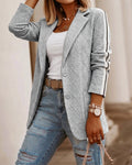 Women's Casual Knit Blazer Argyle Cable Jacquard Contrast Side Striped Coat Loose Fit Single Breasted Blazer