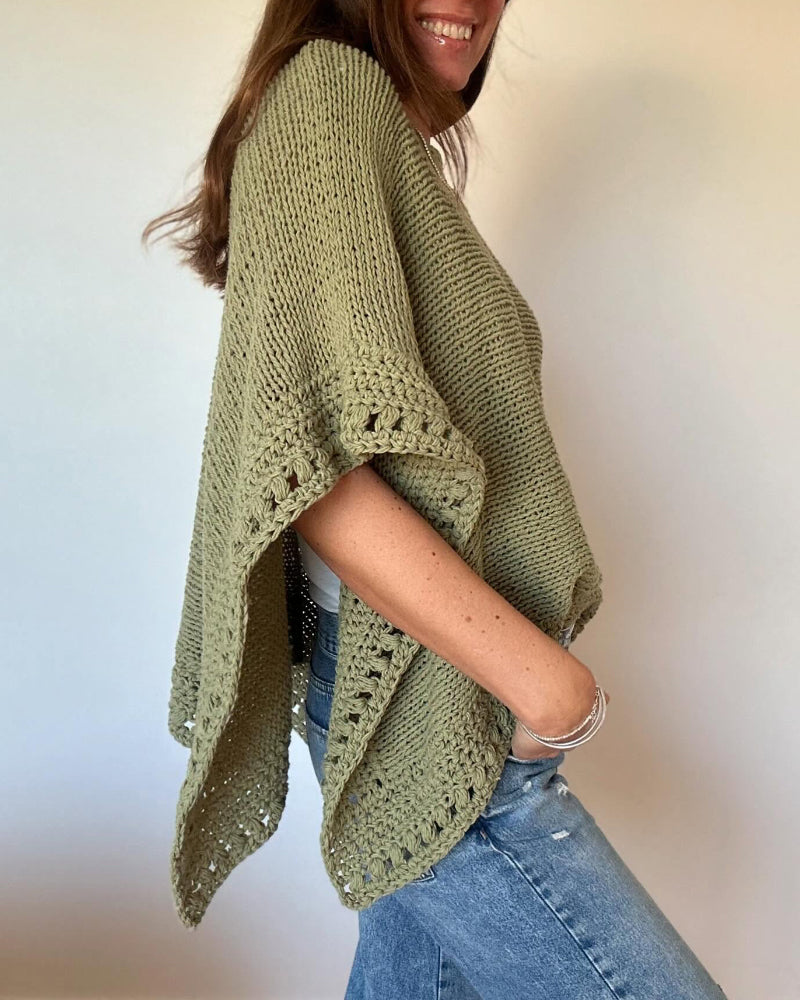 Solid Batwing Sleeve Hollow-out Crochet Pattern Top Casual Cover Up