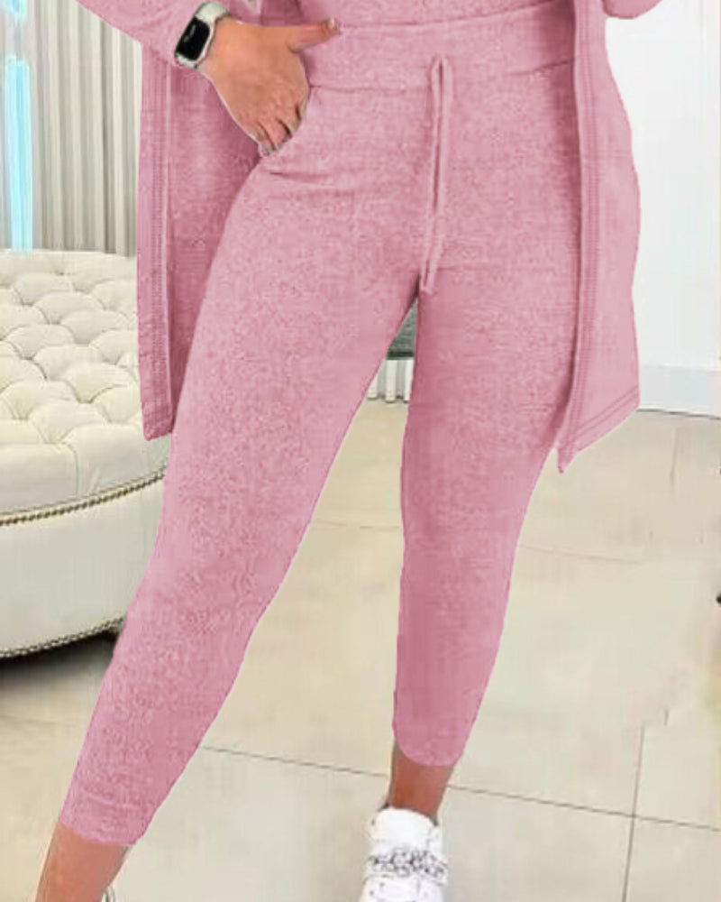 3 Piece Lounge Set Crewneck Sleeveless Tank Top Long Sleeve Open Front Coat Pants Sweatsuit