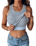 CHICMELIVE Women's Built in Bra Striped Tank Top Sleeveless Ribbed Slim Fit Top