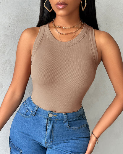 ChicMe Built-in Bra Ribbed Round Neck Tank Top