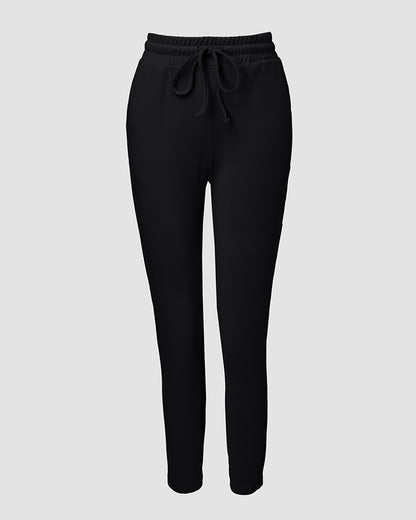 2 Pieces Outfit Long Sleeve Skew Neck Pullover Top and Drawstring Elastic Waist Slim Fit Pants Set