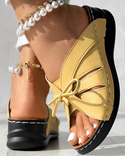 Hollow Out Tied Detail Wedge Slippers
