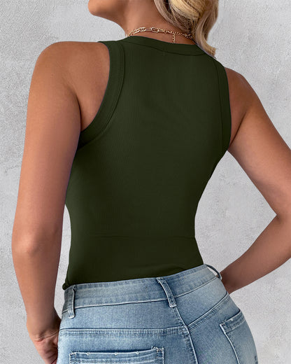 2-Pack Round Neck Thick Strap Racerback Ribbed Tank Slim Fit Tops without Bra Pads