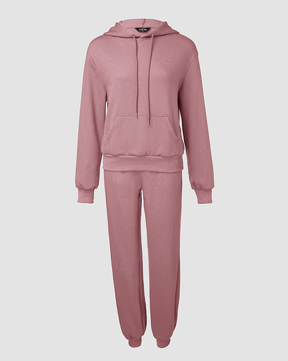 2 Pieces Outfit Kangaroo Pocket Thermal Lined Drawstring Hoodie Sweatshirt and Casual Elastic Waist Cinched Ribbed Cuffs Sporty Sweatpants Set