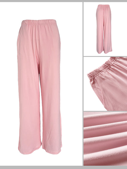 2 Pieces Outfit Floral Placement Print Long Sleeve Drop Shoulder Top and Elastic Waist Pants Set Causal Pajamas Set