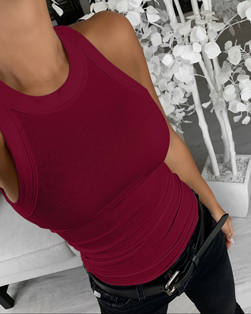 2-Pack Round Neck Thick Strap Racerback Ribbed Tank Slim Fit Tops without Bra Pads