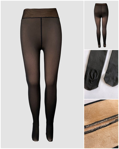 Women's Fleece Lined Tights Fake Translucent Warm Pantyhose High Waist Elastic Thermal Winter Stockings