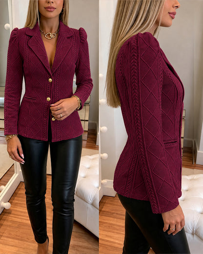 CHICMELIVE Women's Argyle Knit Blazer Jacket