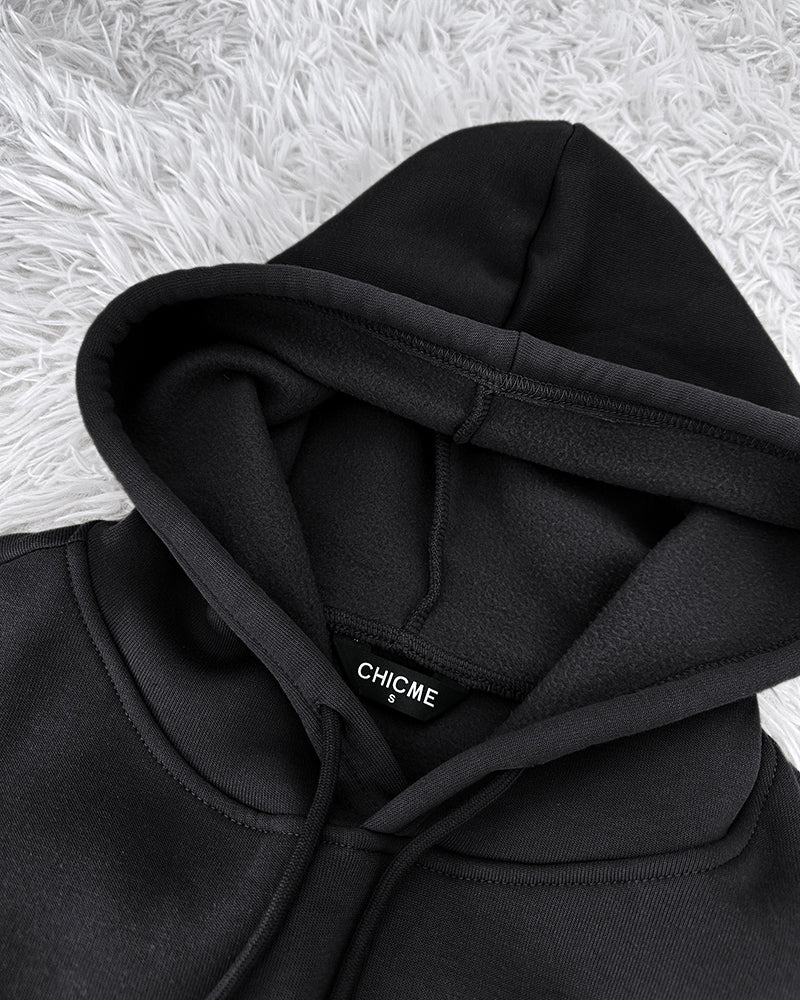 2 Pieces Outfit Kangaroo Pocket Thermal Lined Drawstring Hoodie Sweatshirt and Casual Elastic Waist Cinched Ribbed Cuffs Sporty Sweatpants Set